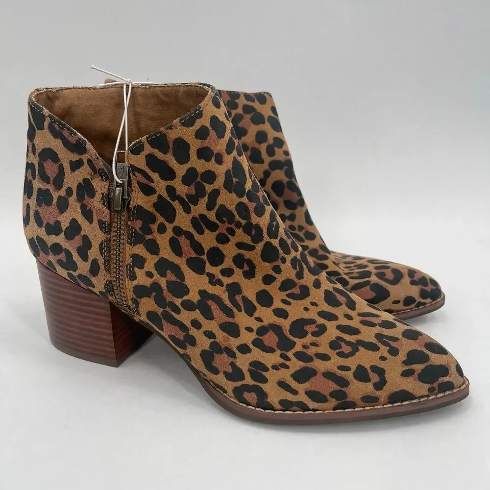 SEYCHELLES Boots Size 8.5 Booties Animal Print Zipper Chunky Block Heel Leather